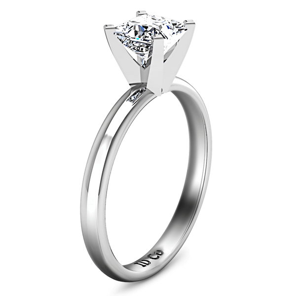 Solitaire Princess Cut Diamond Engagement Ring Comfort Fit  14K White Gold