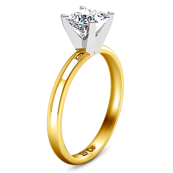Solitaire Diamond Princess Cut Engagement Ring Comfort Fit 14K Yellow Gold