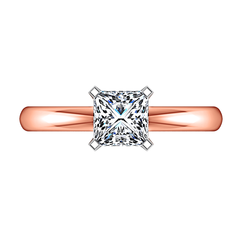Solitaire Diamond Princess Cut Engagement Ring Comfort Fit 14K Rose Gold