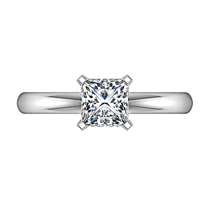 Solitaire Princess Cut Diamond Engagement Ring Comfort Fit  14K White Gold