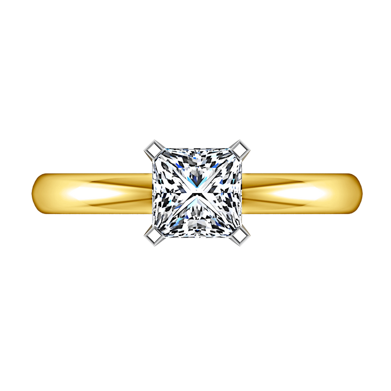 Solitaire Diamond Princess Cut Engagement Ring Comfort Fit 14K Yellow Gold