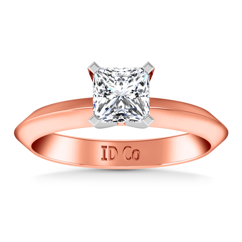 Solitaire Diamond Engagement Ring Knife Edge Princess Cut Diamond 14K Rose Gold