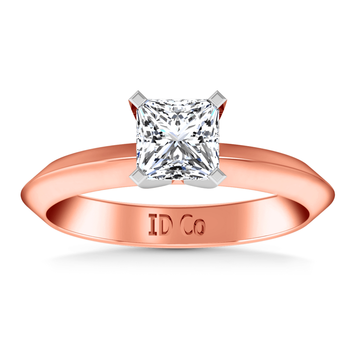 Solitaire Diamond Engagement Ring Knife Edge Princess Cut Diamond 14K Rose Gold