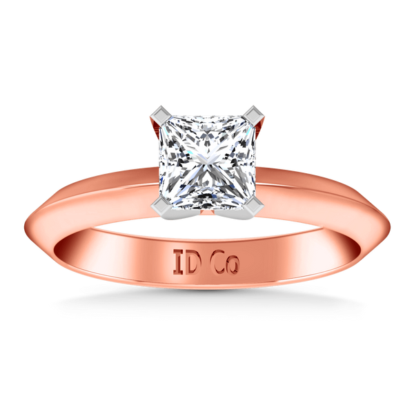 Solitaire Diamond Engagement Ring Knife Edge Princess Cut Diamond 14K Rose Gold