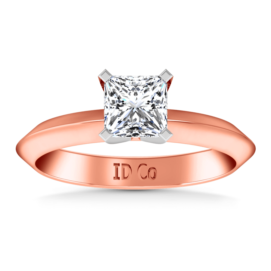 Solitaire Diamond Engagement Ring Knife Edge Princess Cut Diamond 14K Rose Gold