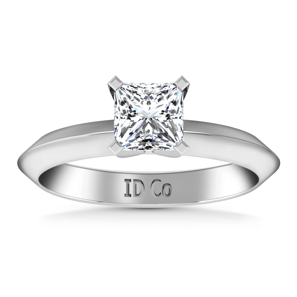 Solitaire  Princess Cut Diamond Engagement Ring Knife Edge 14K White Gold