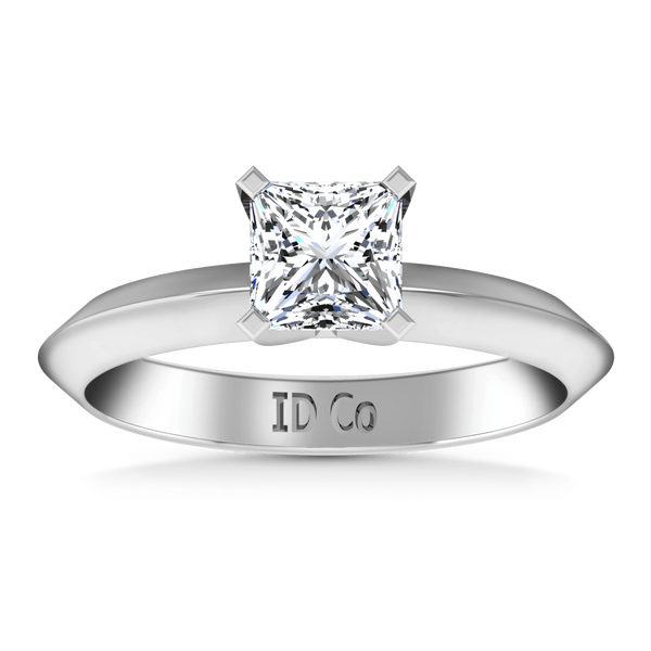 Solitaire  Princess Cut Diamond Engagement Ring Knife Edge 14K White Gold