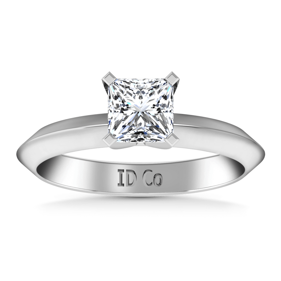 Solitaire  Princess Cut Diamond Engagement Ring Knife Edge 14K White Gold