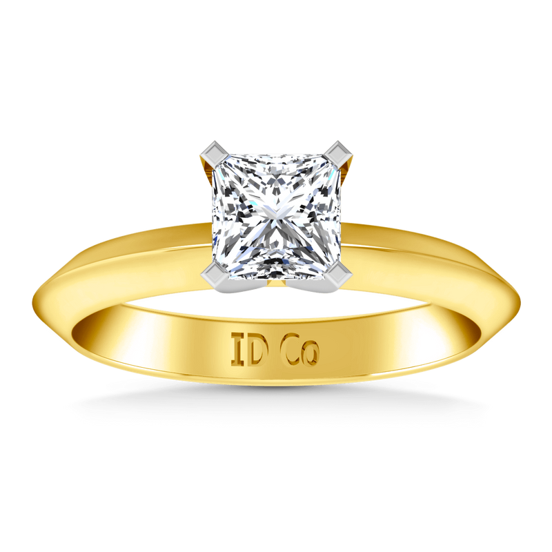 Solitaire Diamond Engagement Ring Knife Edge Princess Cut Diamond 14K Yellow Gold