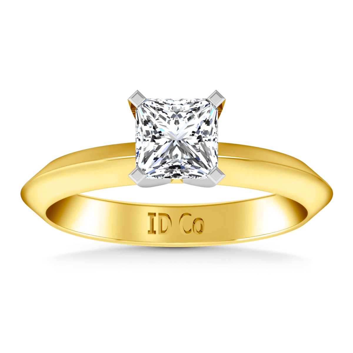 Solitaire Diamond Engagement Ring Knife Edge Princess Cut Diamond 14K Yellow Gold