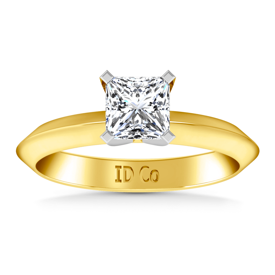 Solitaire Diamond Engagement Ring Knife Edge Princess Cut Diamond 14K Yellow Gold