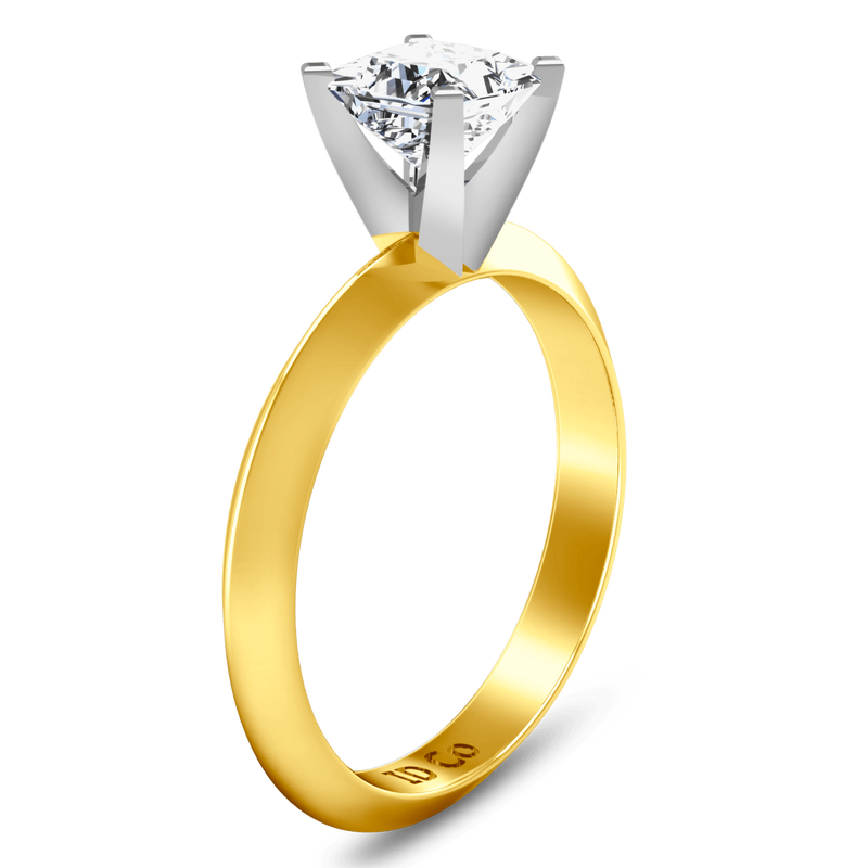 Solitaire Diamond Engagement Ring Knife Edge Princess Cut Diamond 14K Yellow Gold