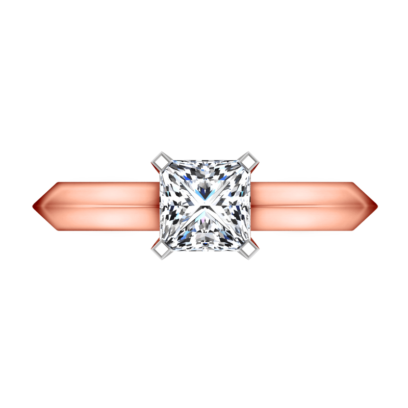 Solitaire Diamond Engagement Ring Knife Edge Princess Cut Diamond 14K Rose Gold