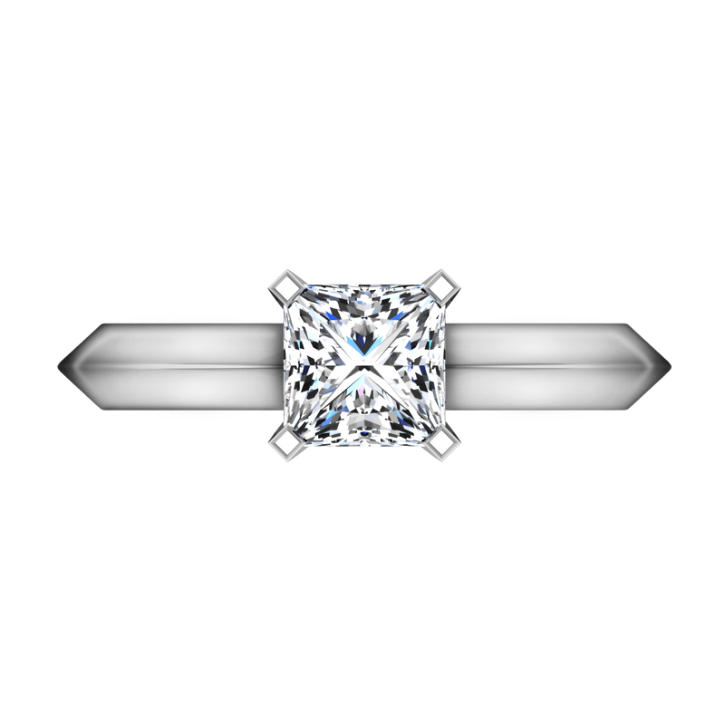 Solitaire  Princess Cut Diamond Engagement Ring Knife Edge 14K White Gold