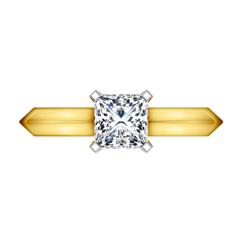 Solitaire Diamond Engagement Ring Knife Edge Princess Cut Diamond 14K Yellow Gold