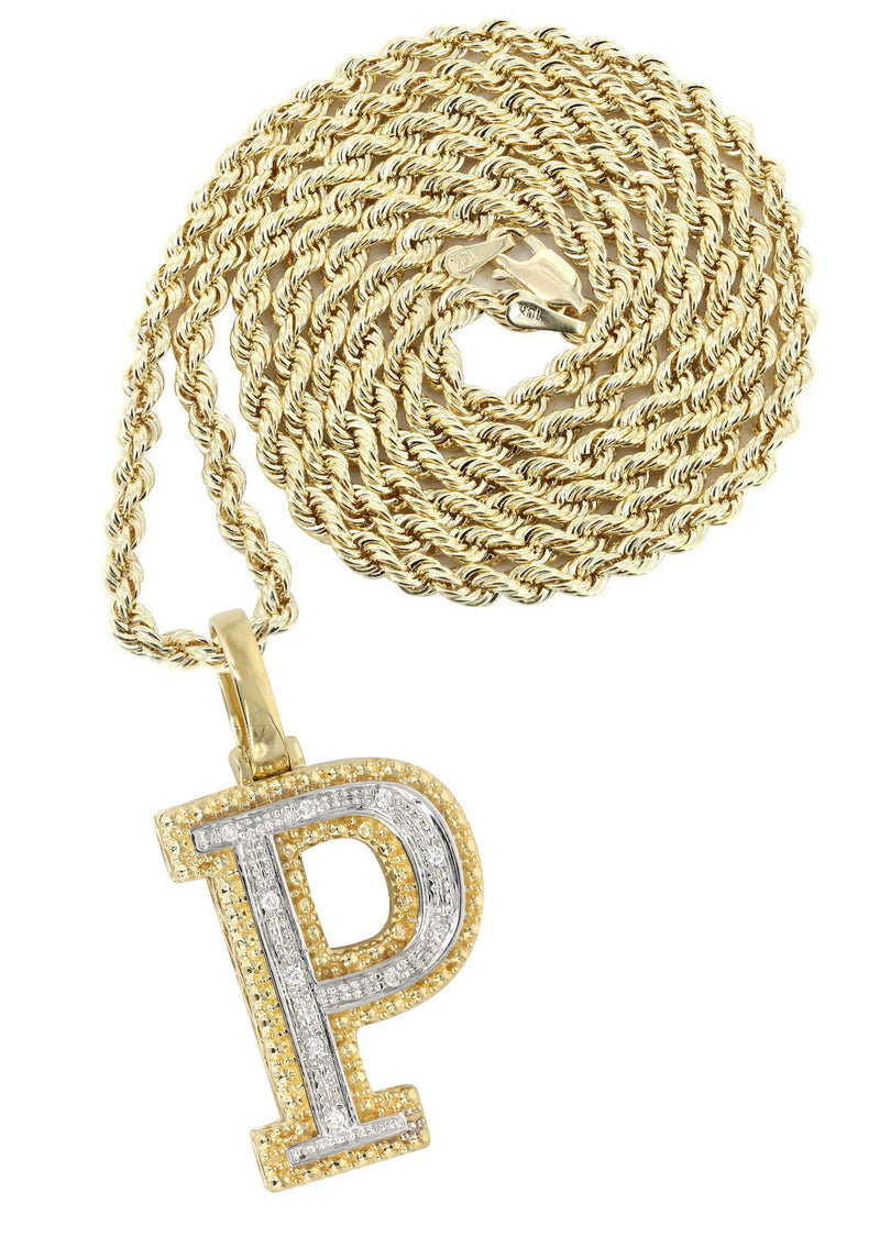 Diamond 10K Yellow Gold Letter "P" Necklace | Appx. 13.5 Grams