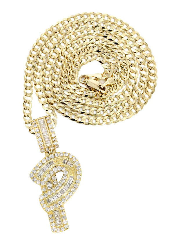 14K Yellow Gold Letter "P" Baguette Diamond Necklace | 1.72 Carats