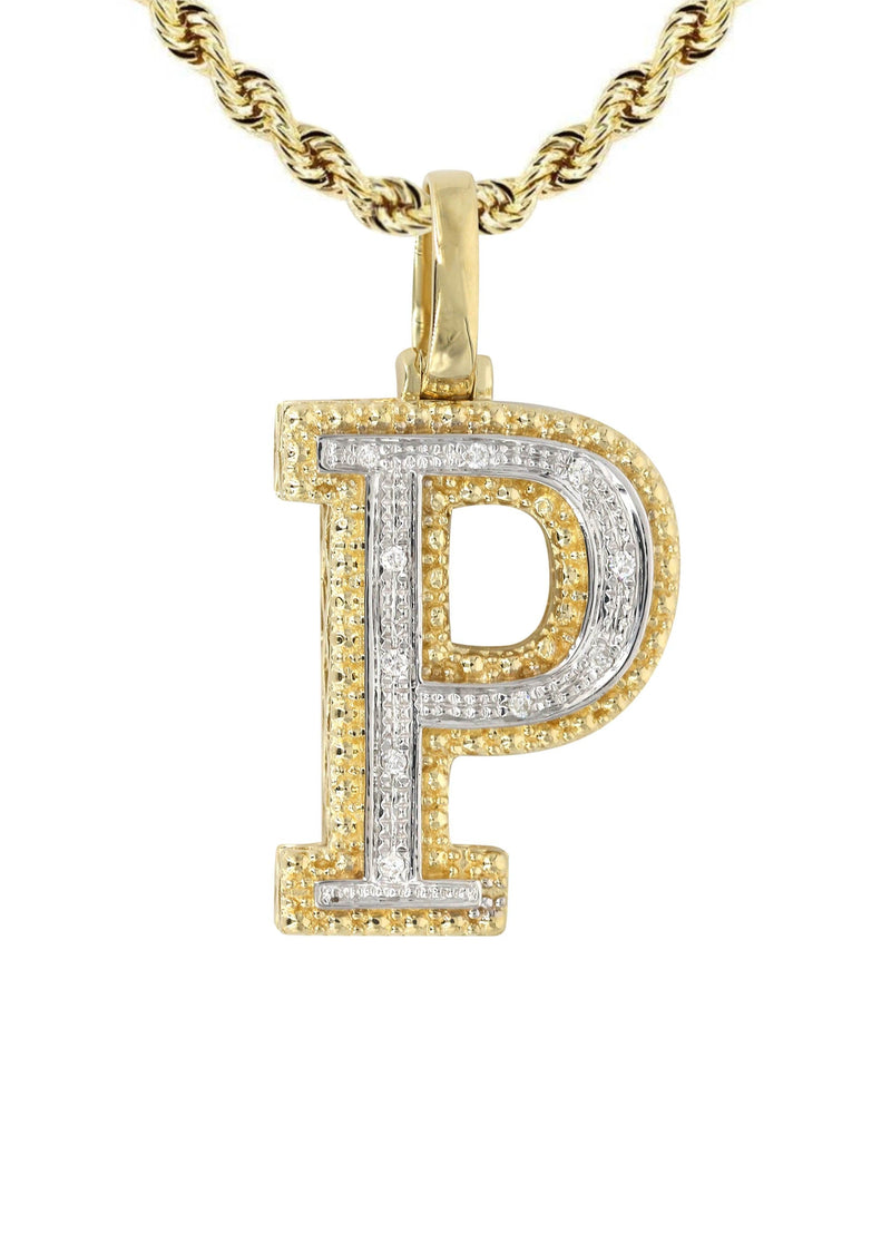 Diamond 10K Yellow Gold Letter "P" Necklace | Appx. 13.5 Grams