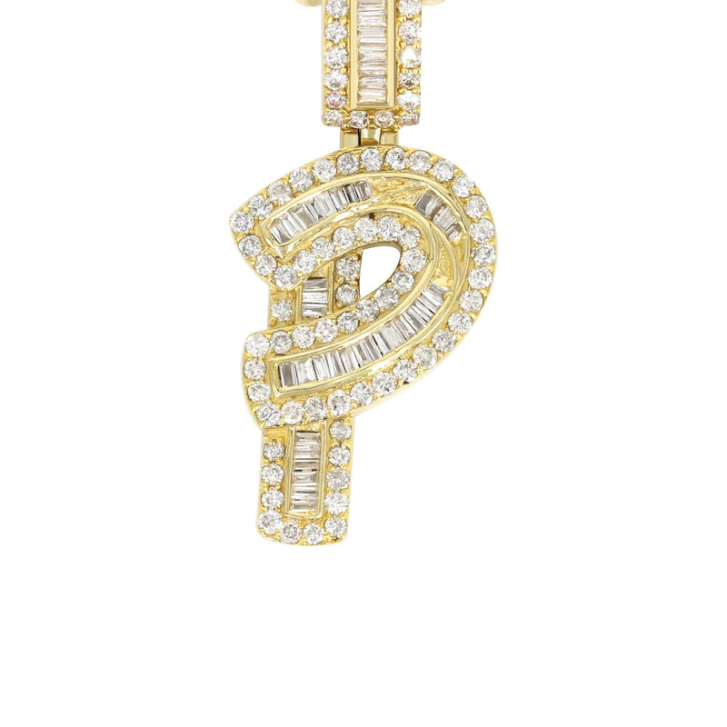 14K Yellow Gold Letter "P" Baguette Diamond Necklace | 1.72 Carats