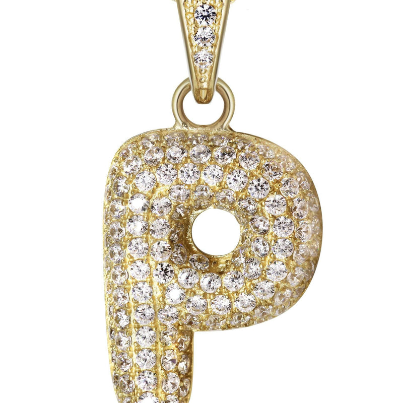 10K Yellow Gold Bubble Letter "P" CZ Necklace | Appx. 12.8 Grams