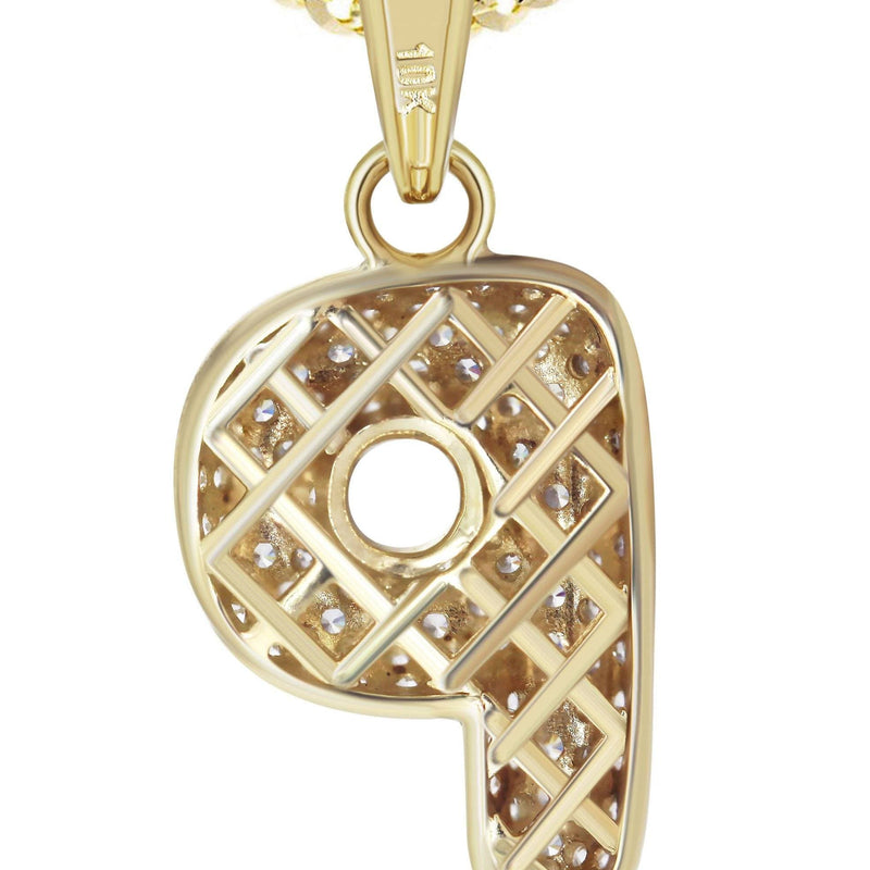 10K Yellow Gold Bubble Letter "P" CZ Necklace | Appx. 12.8 Grams