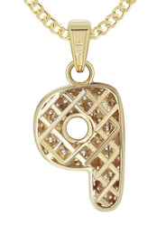 10K Yellow Gold Bubble Letter "P" CZ Necklace | Appx. 12.8 Grams