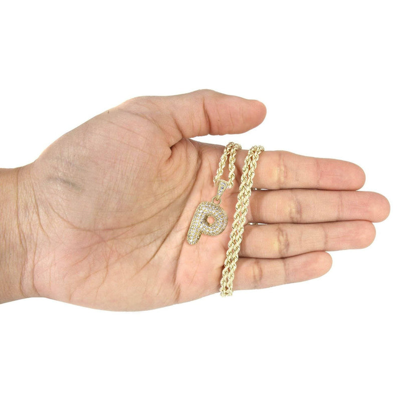 10K Yellow Gold Bubble Letter "P" CZ Necklace | Appx. 12.8 Grams