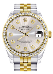 Diamond Gold Rolex Watch | 68273 | Diamond Bezel | 31MM | Grey Dial | Jubilee Band