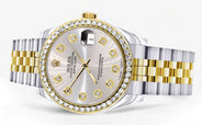 Diamond Gold Rolex Watch | 68273 | Diamond Bezel | 31MM | Grey Dial | Jubilee Band