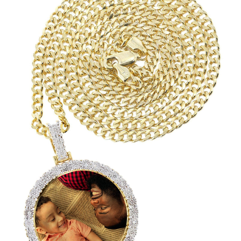10K Yellow Gold Diamond Round Picture Pendant Necklace | Appx. 16 Grams