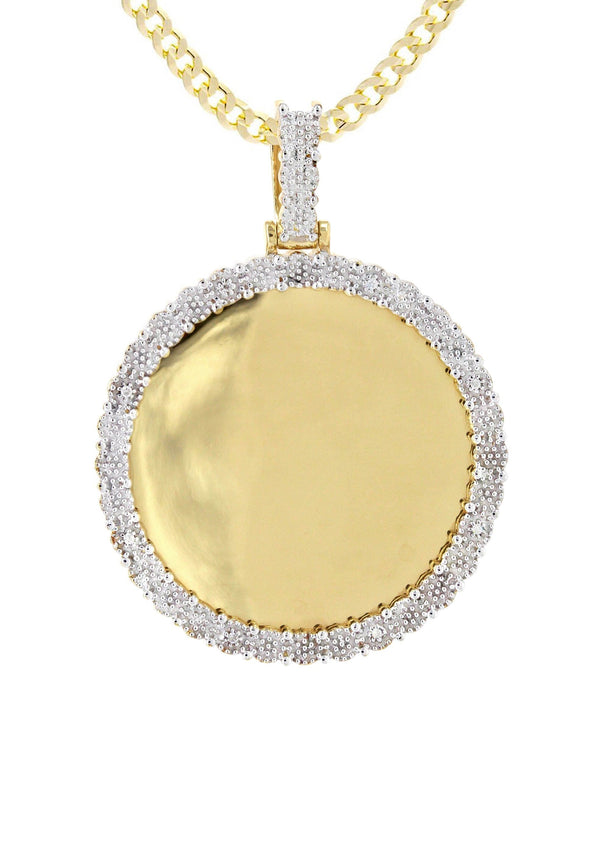 10K Yellow Gold Diamond Round Picture Pendant Necklace | Appx. 16 Grams