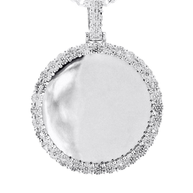 10K White Gold Diamond Round Picture Pendant Necklace | Appx. 16 Grams