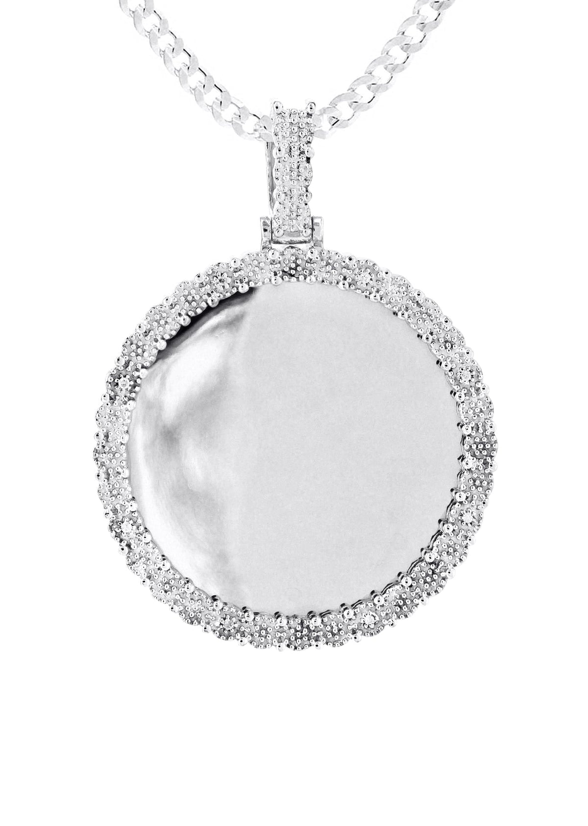 10K White Gold Diamond Round Picture Pendant Necklace | Appx. 16 Grams