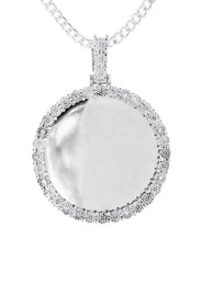 10K White Gold Diamond Round Picture Pendant Necklace | Appx. 16 Grams