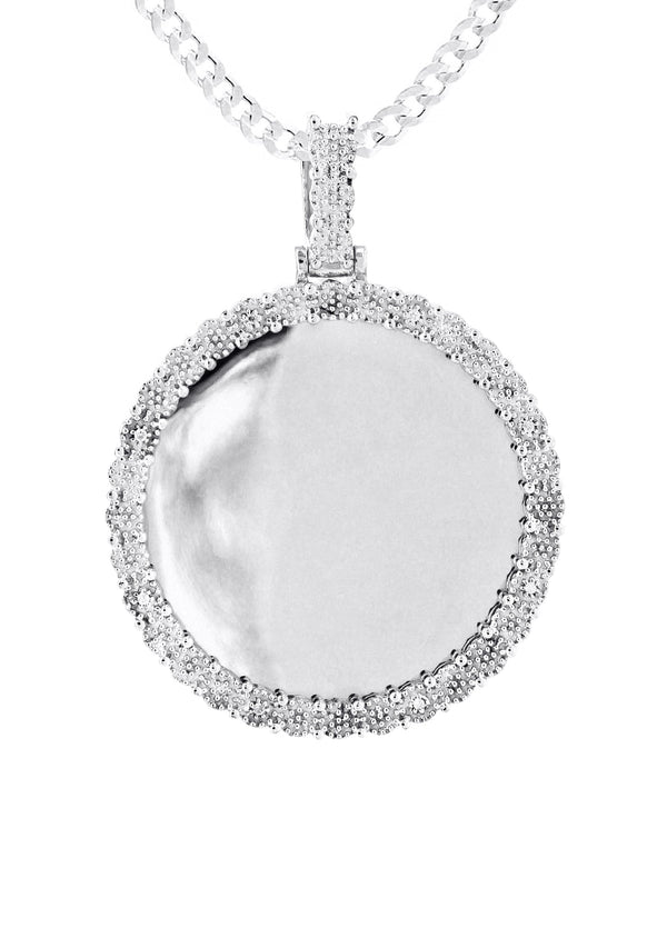 10K White Gold Diamond Round Picture Pendant Necklace | Appx. 16 Grams