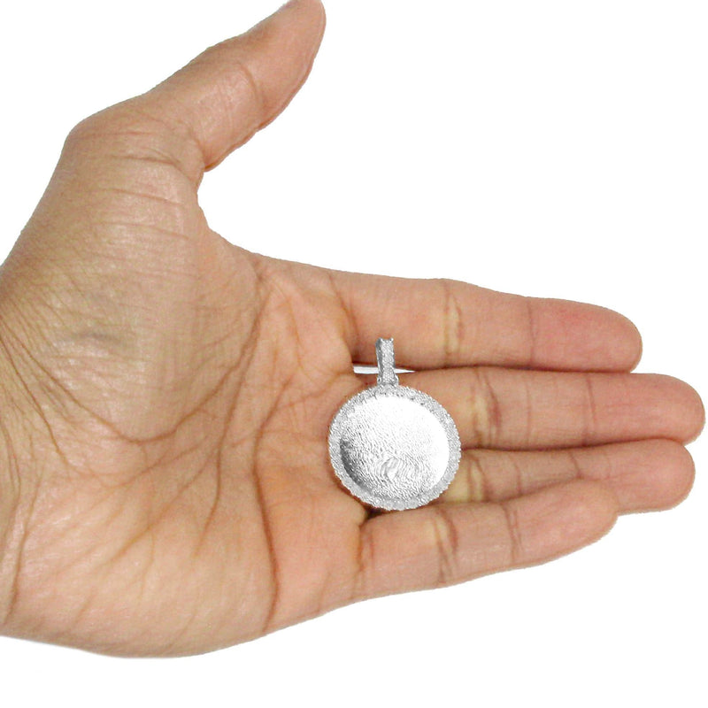 10K White Gold Diamond Round Picture Pendant Necklace | Appx. 16 Grams
