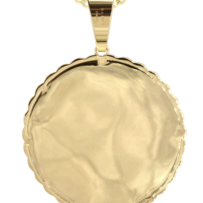 10K Yellow Gold Large Diamond Round Cuban Picture Pendant Necklace | Appx. 24 Grams