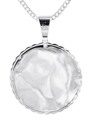 10K White Gold Large Diamond Round Cuban Picture Pendant Necklace | Appx. 24 Grams
