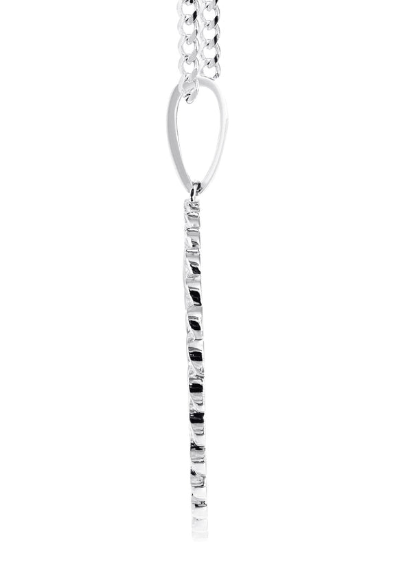 10K White Gold Large Diamond Round Cuban Picture Pendant Necklace | Appx. 24 Grams