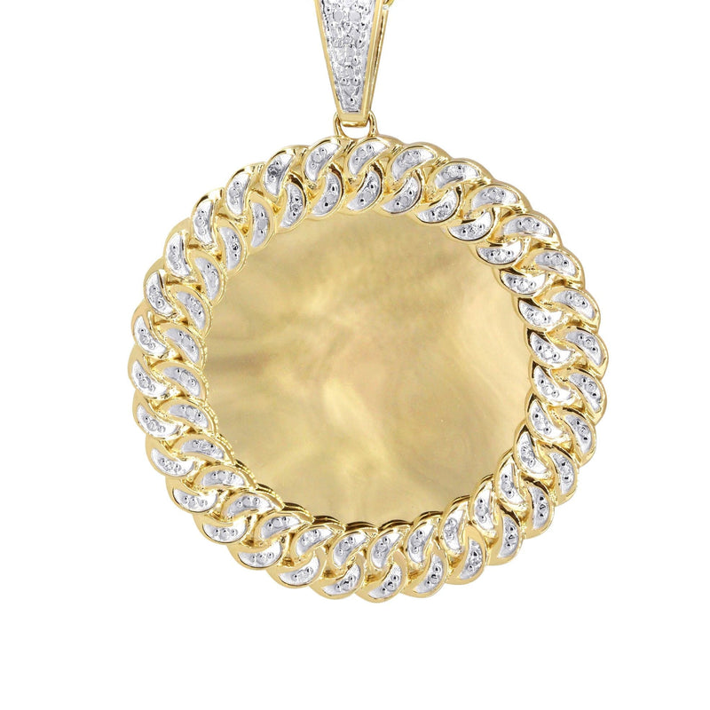 10K Yellow Gold Medium Diamond Round Cuban Picture Pendant Necklace | Appx. 21 Grams