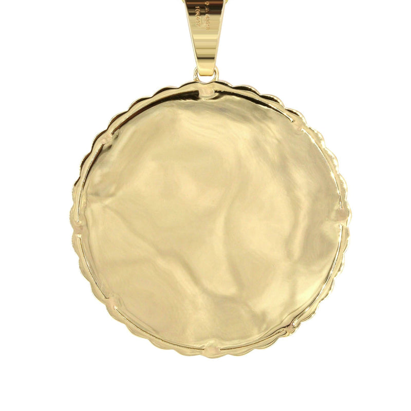 10K Yellow Gold Medium Diamond Round Cuban Picture Pendant Necklace | Appx. 21 Grams
