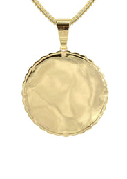 10K Yellow Gold Medium Diamond Round Cuban Picture Pendant Necklace | Appx. 21 Grams