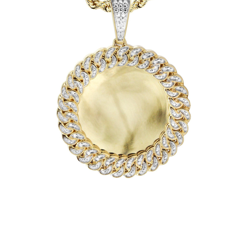 10K Yellow Gold Small Diamond Round Cuban Picture Pendant Necklace | Appx. 18 Grams