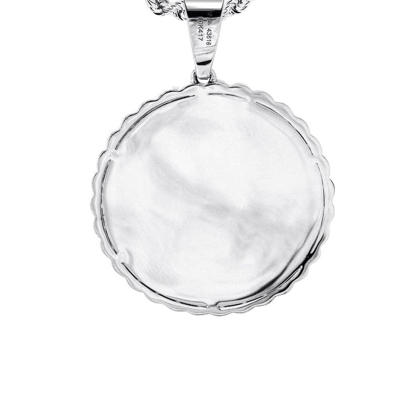 10K White Gold Small Diamond Round Cuban Picture Pendant Necklace | Appx. 18 Grams