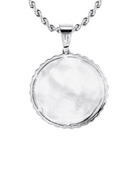 10K White Gold Small Diamond Round Cuban Picture Pendant Necklace | Appx. 18 Grams