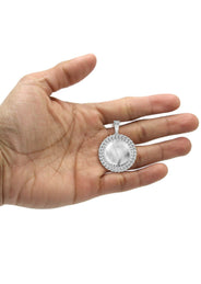 10K White Gold Small Diamond Round Cuban Picture Pendant Necklace | Appx. 18 Grams