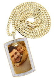 10K Yellow Gold Diamond Dog Tag Picture Pendant Necklace | Appx. 36 Grams
