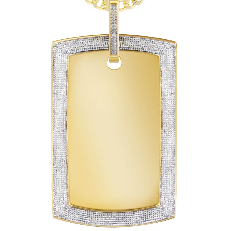 10K Yellow Gold Diamond Dog Tag Picture Pendant Necklace | Appx. 36 Grams