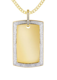 10K Yellow Gold Diamond Dog Tag Picture Pendant Necklace | Appx. 36 Grams