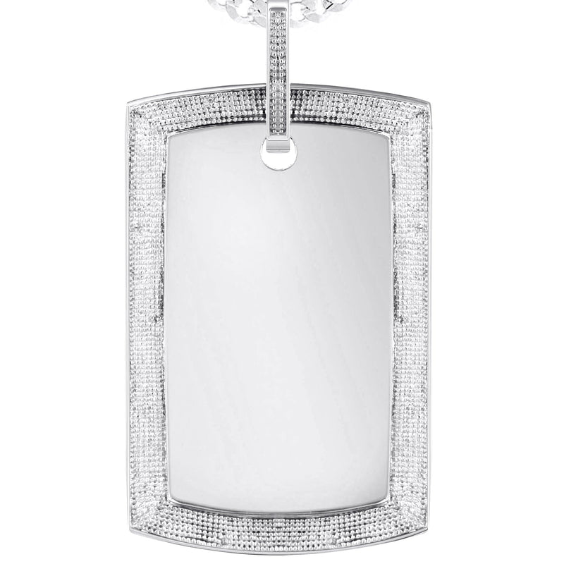 10K White Gold Diamond Dog Tag Picture Pendant Necklace | Appx. 36 Grams